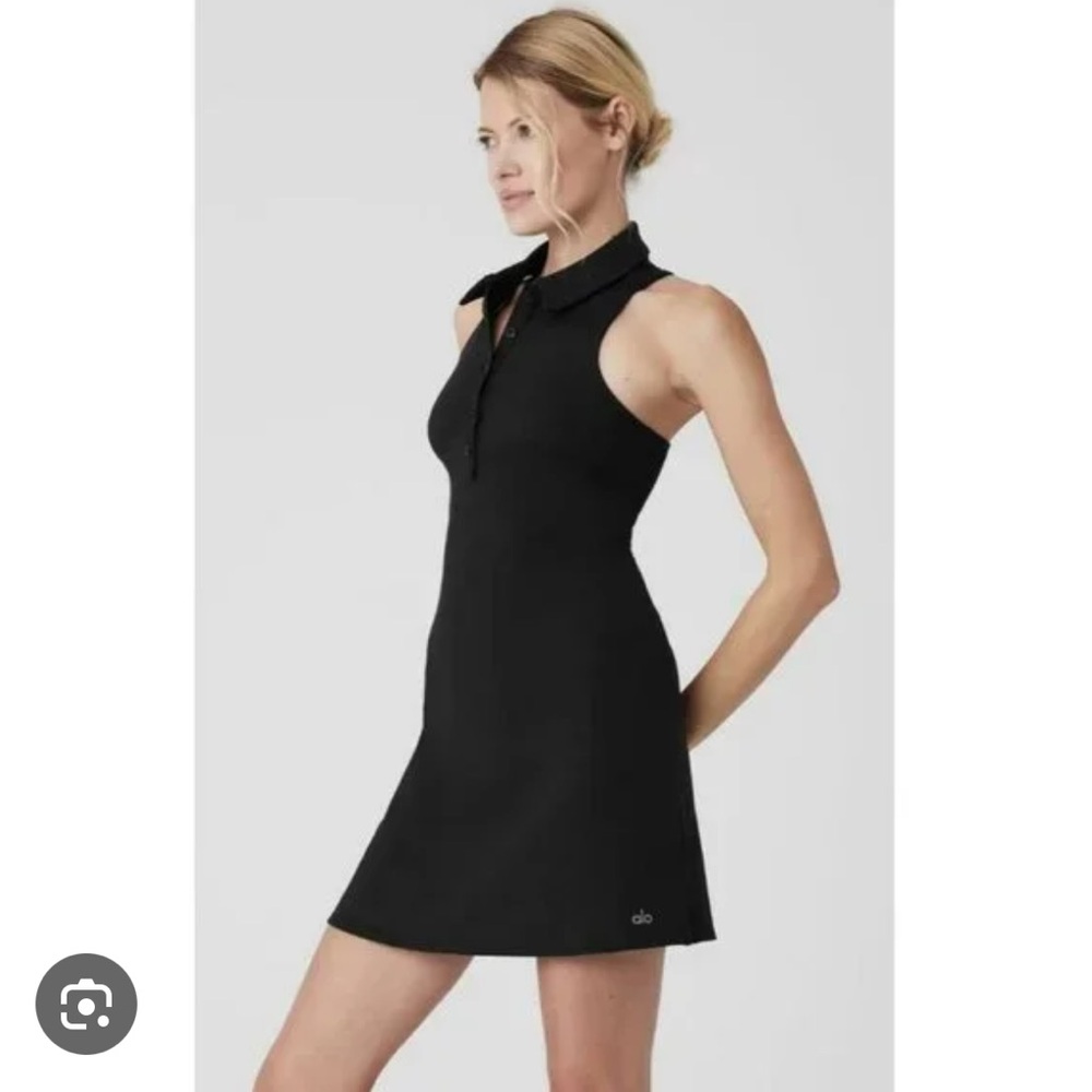 ALO Yoga Black Sleeveless Collared Tennis Dress